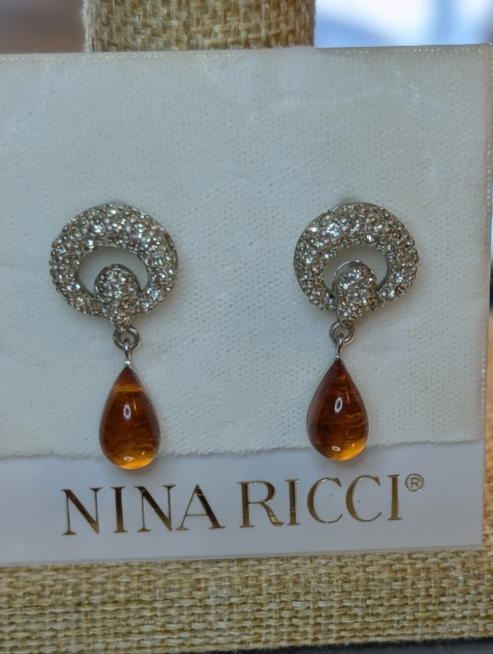 Nina Ricci Crystal Hoop Earrings with Amber Teardrops